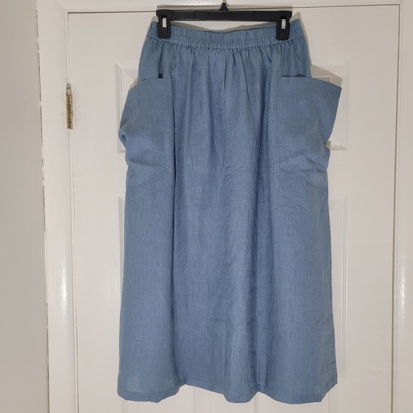 Lintico NWT Linen Relaxed Midi Skirt Marina Elastic Waist Cargo Pockets Size S - Picture 2 of 13
